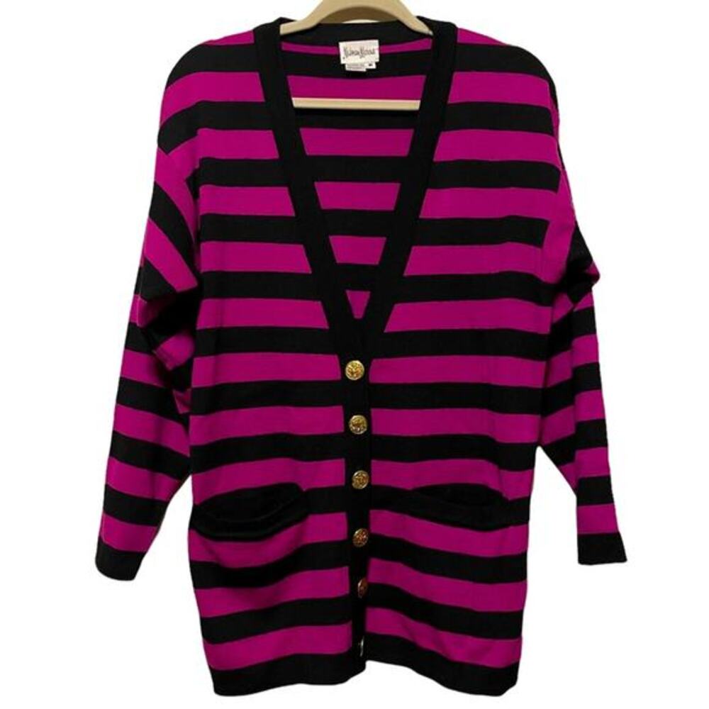 Neiman Marcus 100%‎ Wool Button Up Striped Cardigan